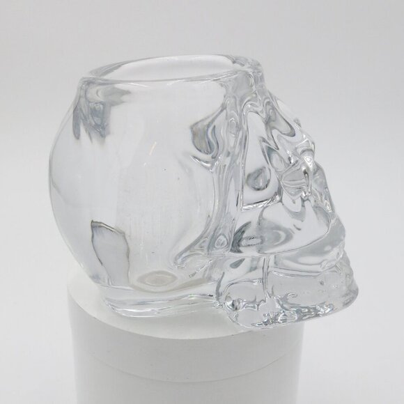 Heavy Clear Glass Skull Holder or Candle Decoration or Small Object Display - Picture 6 of 10